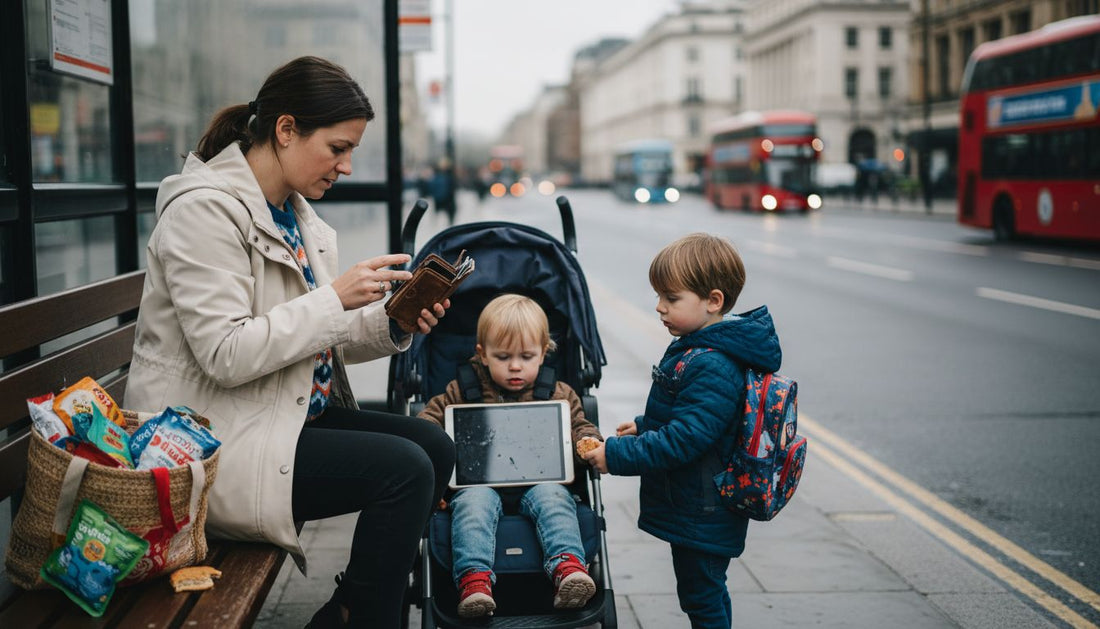 UK parent uses wallet phone case at bus stop