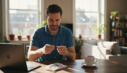 Person inspecting phone accessory for quality