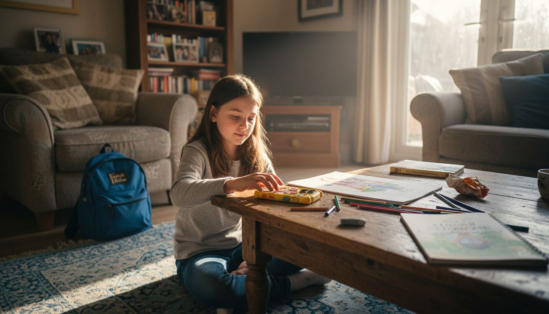 Child sets phone with colorful sturdy case