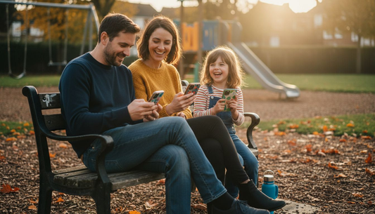 London family using colorful eco-friendly phone cases
