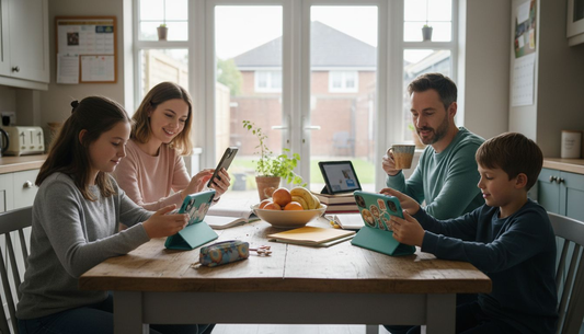 Family using premium accessories at kitchen table