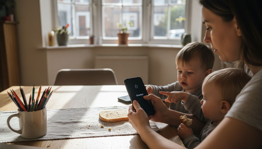 Family preparing to remove phone case
