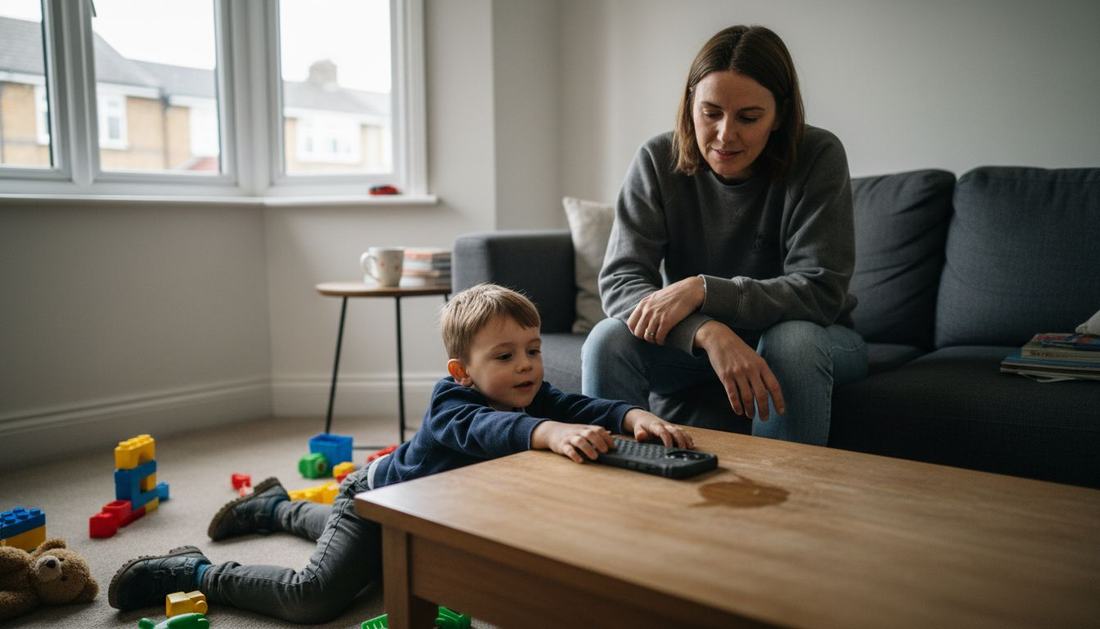 London parent and child with phone case