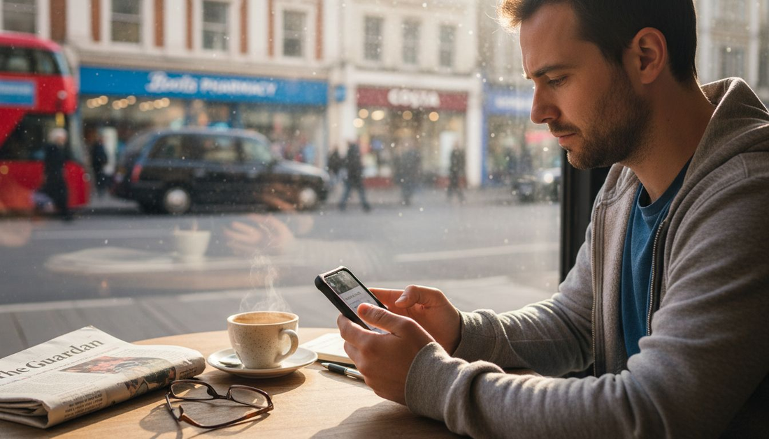 Man using shockproof phone at café