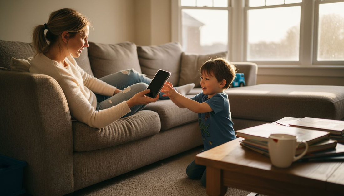 Mother handing child clear phone case