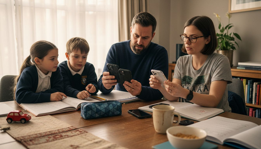 UK family selecting various phone cases