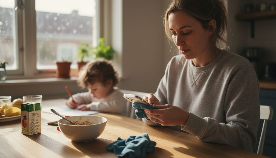 Parent carefully cleaning child’s phone cover