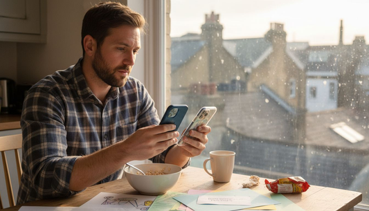 Parent deciding between mobile accessories
