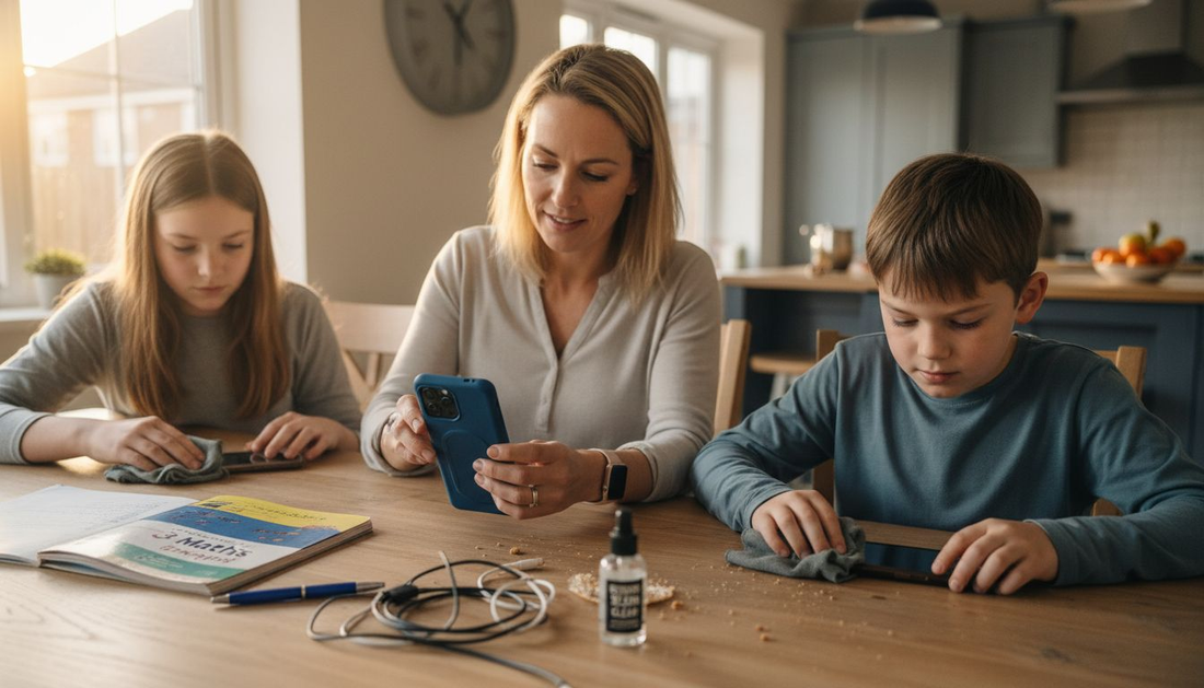 Family following phone protection steps together