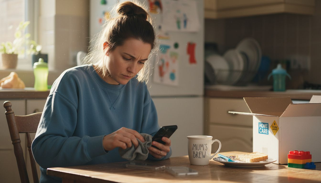Parent preparing phone case change